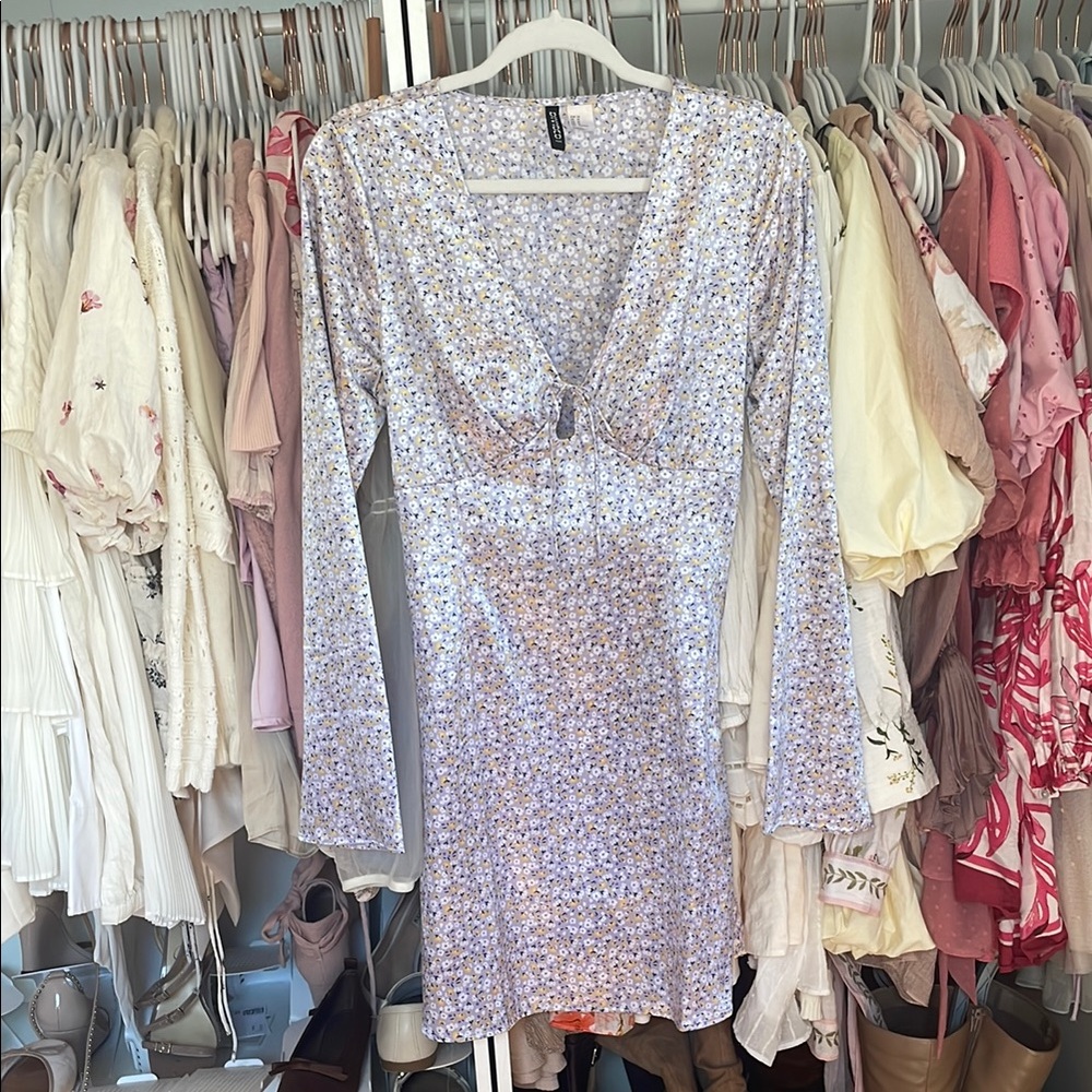 H&M Silver A-line Dress with Long Bell Sleeves